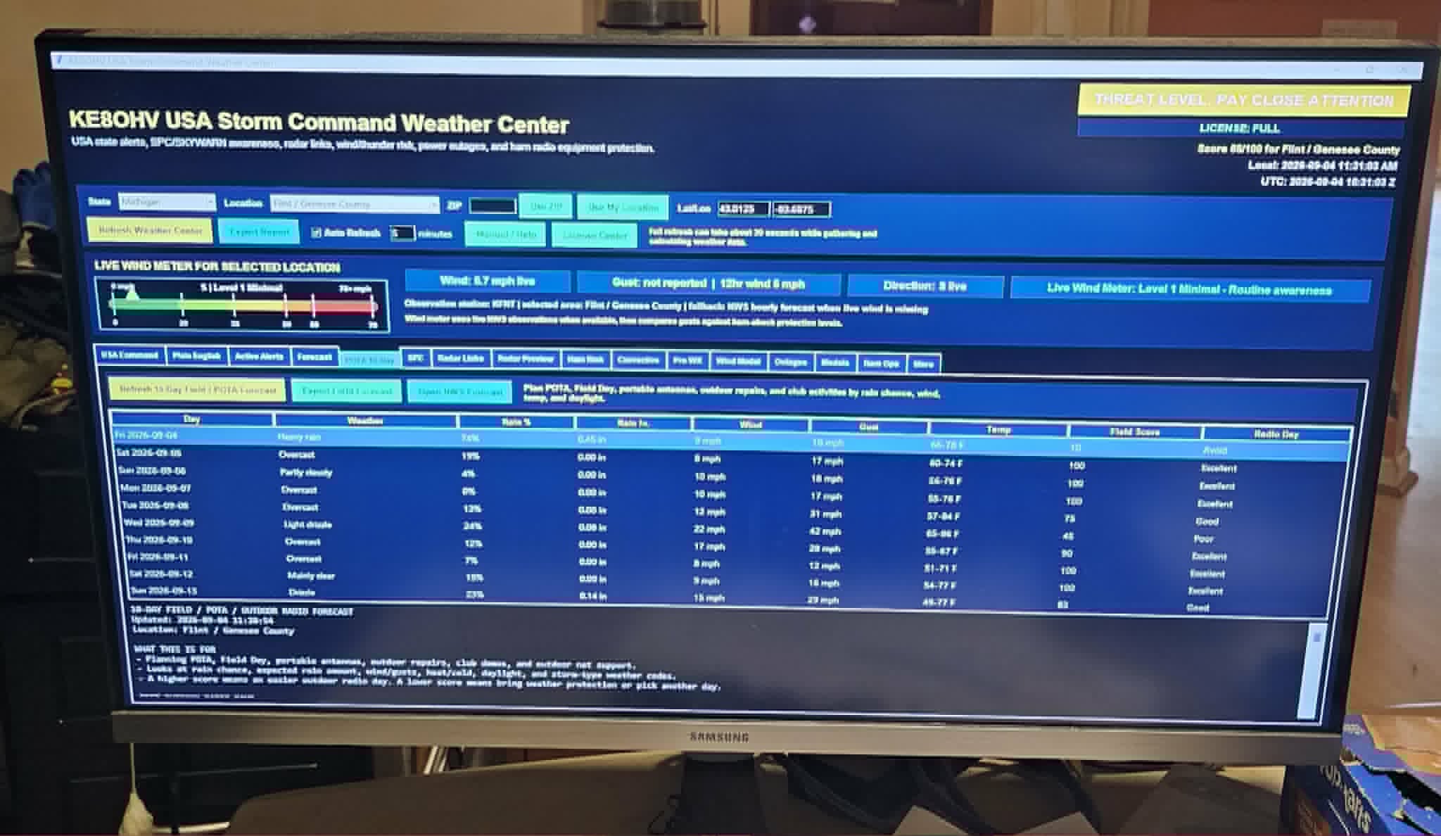KE8OHV USA Storm Command Weather Center main dashboard threat level preview
