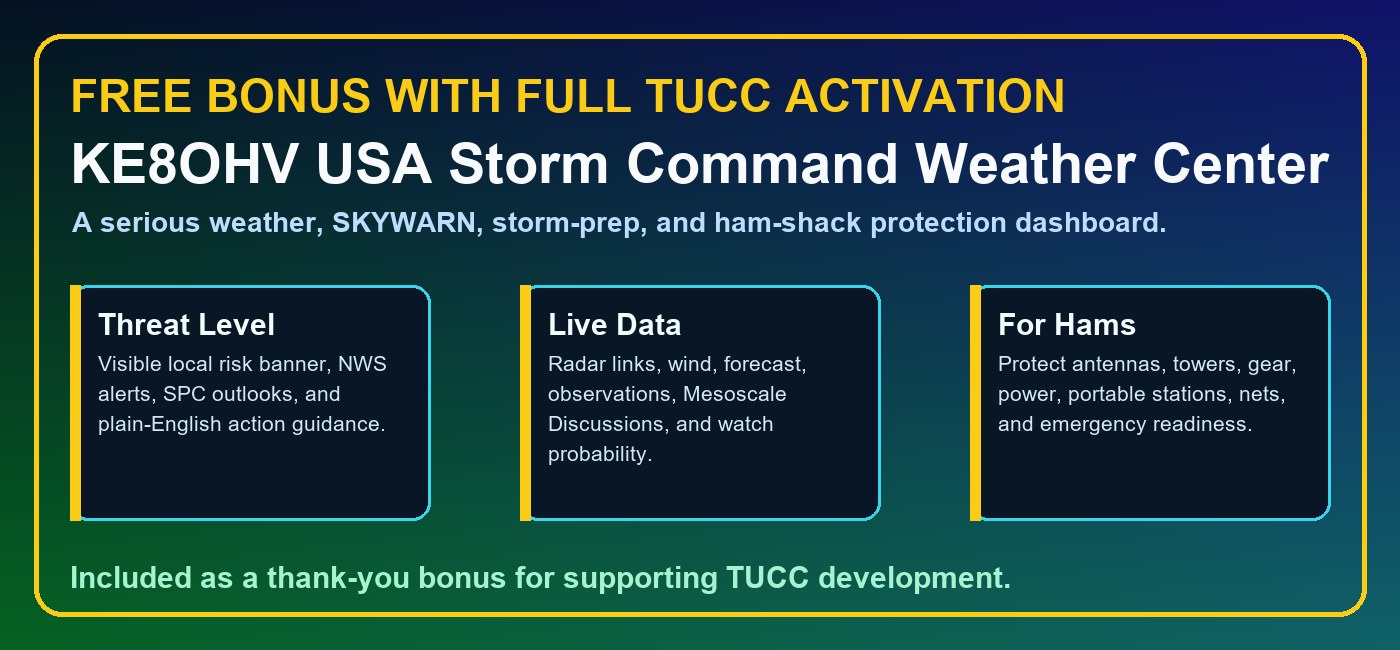 Free bonus KE8OHV USA Storm Command Weather Center with TUCC activation